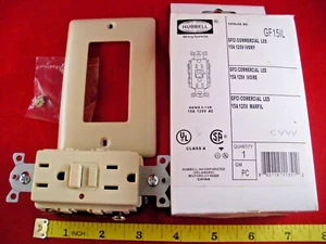 Hubbell GF15IL GFCI Presa LED commerciale duplex avorio 15a 125v ac 5-15R nuova - Foto 1 di 1