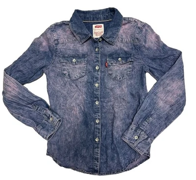 Vaquera Levi's manga larga abotonada pequeña (8-10) rosa/púrpura para niña Foto 1 de 4