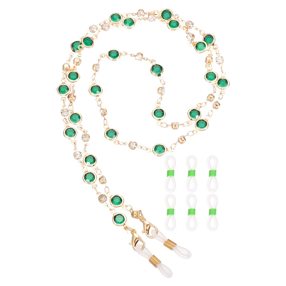 Cadena para gafas, 75 cm pedrería correa para gafas con 6 extremos para mujer, verde Foto 1 de 4