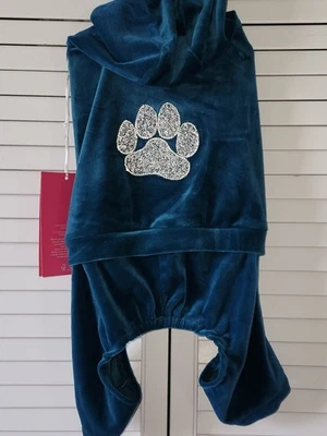 Isaac Mizrahi Pet Talla S AzulVerde Terciopelo Perro Con Capucha Bling Chándal Conjunto NUEVO Foto 1 de 4