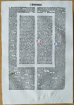 Hieremias - Renner Original Incunable Leaf Biblia Latina Venice Folio - 1482 - Изображение 1 из 2