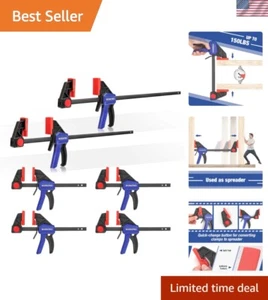Bar Clamps for Woodworking, 6-Pack One-Handed Clamp/Spreader, 6-Inch 4 and 12... - Picture 1 of 10