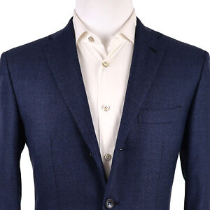 NEW $11,000 Kiton 100% Cashmere Dark Cobalt Textured Men's Sport Coat US 40S