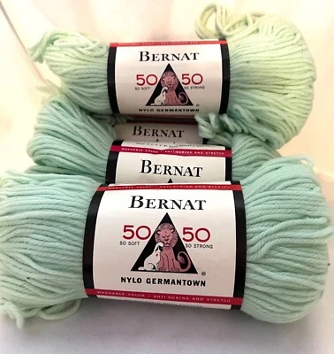 Bernat Nylo 4 Pack Germantown Yarn 50/50 Blend Baby Green Anti-Shrink Soft Durab - Image 1 of 4