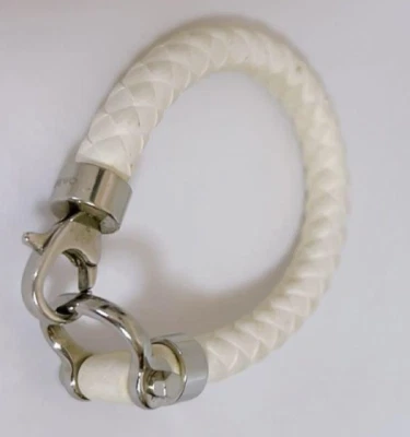 Pulsera Omega Vela Blanca Talla S Trenzada Goma Plata Acero Inoxidable Foto 1 de 4