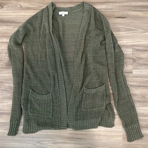Junior's Mudd Open Draped Knit Cardigan Sweater Size XS Army Green - Picture 1 of 9