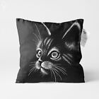 Cushion Cover White Cat Shade On Black Background | Double Sided Printing