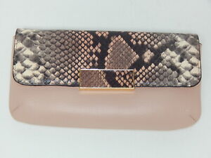 G.I.L.I. Women's Leather Clutch Wallet Flap Entry Snap Closure Blush Snake