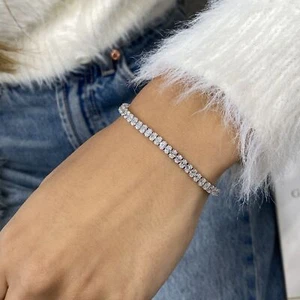 Oval Lab Created Diamond Tennis Bracelet F/VS 5.8 Ct 14k White Gold Prong Set - Picture 1 of 9