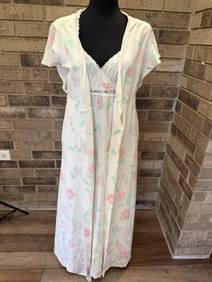 Camisón y bata vintage de algodón Miss Elaine pequeña a juego 101523 LEER Foto 1 de 4