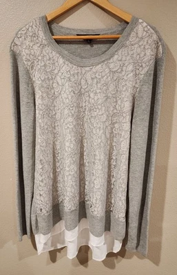 Suéter Pullover Simply Vera VeraWang Mujer Gris Jaspeado Y2K Encaje Superpuesto Talla XL Foto 1 de 4