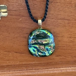 Artisan Dichroic Glass Round Pendant Iridescent Multicolored Handmade - Picture 1 of 4