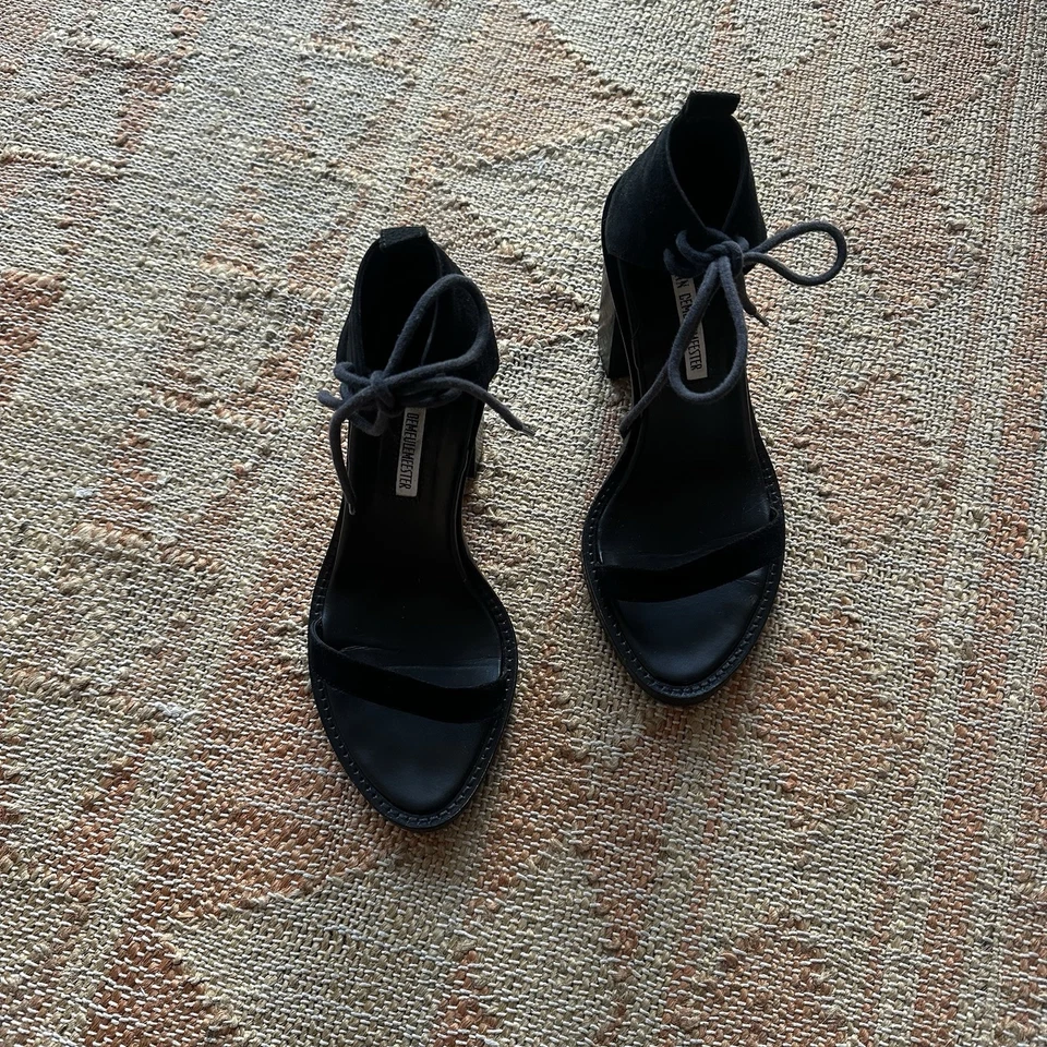 Sandalia ANN DEMEULEMEESTER Cuero Negro Con Cordones Tacón Alto Talla 39 Avant Garde Foto 1 de 4