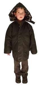 New Kids Childs English Riding Padded Wax Cotton Coat Jacket Olive Green - Picture 1 of 5