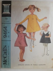 Dress McCalls Sewing Pattern 9464 Girls Size 4 VTG 60's Cut A Line Yolked Short  - Picture 1 of 5