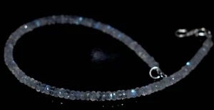 Pulsera de plata fina 925 con piedras preciosas de luna arco iris azul 4-5 mm cuentas 9" hilo Y - Imagen 1 de 9