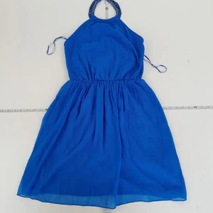 Zara Dress Medium Blue Womens Embellished Halter Neck Party Cocktail Mini - Picture 1 of 10