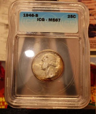 1946-S RARE GEORGE WASHINGTON QUARTER GRADED MS 67  ICG  LISTS $240 - Image 1 of 4