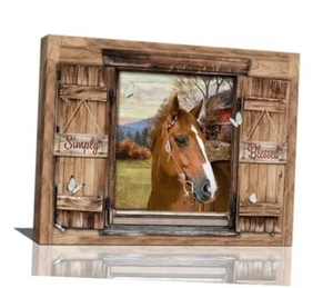 yowecso Farmhouse Horse Wall Art Farm Horse Pictures 16L" x 12W" Window Horse - Picture 1 of 7