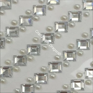 265 x 8mm CLEAR Rhinestone Square & 4mm IVORY PEARL Self Adhesive STRIP ROW GEMS - Picture 1 of 3