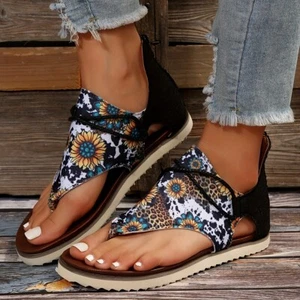 Damen-Sandalen ─ Größe 7 ─ flache Riemchen-Sandalen Sonnenblumenmuster Sommerschuhe - Bild 1 von 7