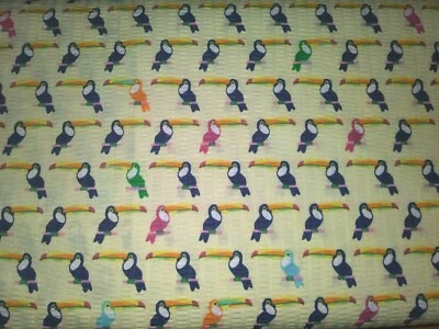 NEW Cotton Yellow Seersucker Pucker Toucans Stripe Birds~JoAnn Fabric~4 Yards - Image 1 of 4