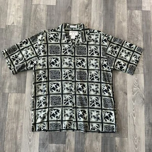 BAMBOO CAY Fine Resortwear Short Sleeve Hawaiian Camp Shirt Mens Large Black Tan - Picture 1 of 4