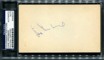 HANK GREENBERG GOVERNMENT POSTCARD SIGNED AUTOGRAPHED AUTO PSA DNA JSA - Image 1 of 2
