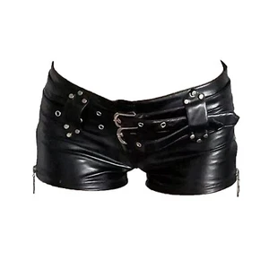 Pantalones cortos botines de tiro bajo brillantes de cuero sintético calce ajustado para mujer ropa de club nocturno - Imagen 1 de 8
