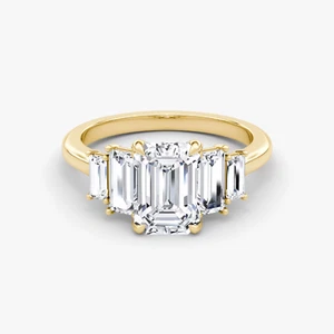 2 Ct Emerald Cut Lab Grown Diamond Five-Stone Engagement Ring 14k Yellow Gold - Picture 1 of 5