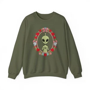 Alien Valentine's Day Disco Heart Retro Coquette Unisex Crewneck Sweatshirt - Picture 1 of 21