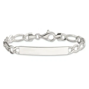 925 Sterling Silver Figaro Link ID Bracelet - Picture 1 of 16