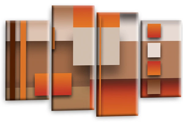 Le Reve Beige Cream Abstract Canvas Wall Art Orange Square Split Panel 112cm