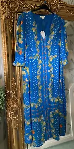 Monsoon Paloma blue mix button through midi tea dress 22 BNWT RRP £80 - Picture 1 of 14