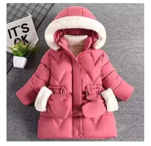 2-8 Years Warm Winter Girls Jacket Removable Hat Plush Hooded Kids Send Gloves - Picture 1 of 12
