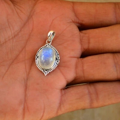 Increíble colgante hecho a mano de plata de ley 925 con piedras preciosas de luna arco iris AS267 Foto 1 de 4