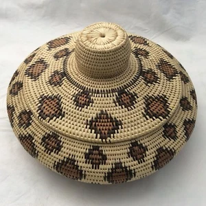 Handwoven Basket With Lid From Palm Leaf (8 1/2Inches H by 15Inches Diameter . - Picture 1 of 12