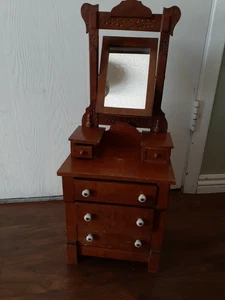 Antique Handmade Salesman Sample Tall Dresser with Tilt Mirror Porcelain Knobs