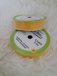 NEW 2 Rolls Floral Garden Sheer Ribbon, Yellow Colored 5/8" x18' 6 Yards - Picture 1 of 4