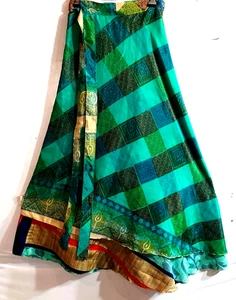 Incredible-art Gonna Vintage Seta Sari Magic Wrap Reversibile Doppio Strato Gonna, - Foto 1 di 6