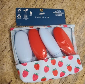 New! Dabney Lee Silicone Bottle Set with Zip Pouch 4 Pack 3oz Strawberry - Picture 1 of 5