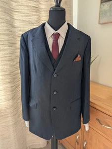 Anthony J.Hewitt Savile Row Pinstripe Bespoke VINTAGE Wool 3 PC Suit 40 Handmade - Picture 1 of 24