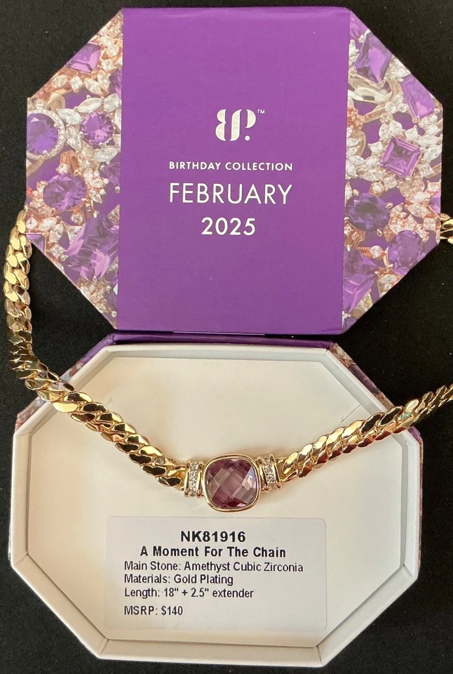 Bomb Party Necklace “A Moment For The Chain” NK81916 Amethyst CZ Gold Feb 2025 - Image 1 of 1