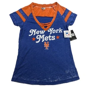 New-York Mets MLB Women's New Era Orange & Blue V-Neck Shirt Small - Picture 1 of 9