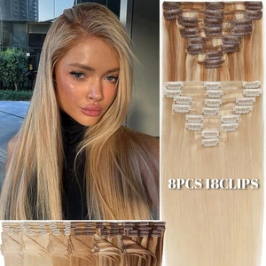 Extensiones de cabello humano 100 % REAL REMY 8 piezas trama cabeza completa clip invisible - Imagen 1 de 64