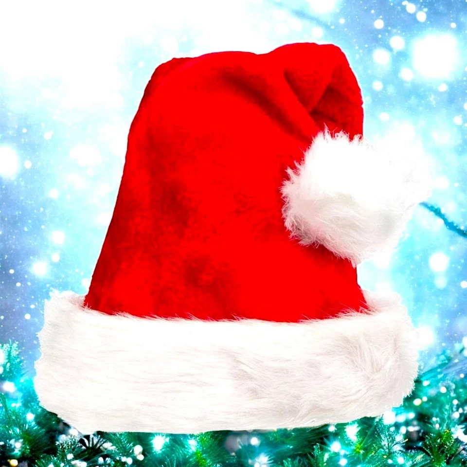 Sombrero de Papá Noel de Vacaciones Gorra Roja de Felpa - Adulto Disfraz de Navidad Invierno Fiesta Accesorio Foto 1 de 4