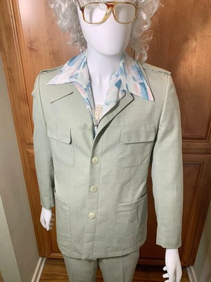 完好绿色 Mod 聚酯休闲套装、夹克/衬衫和裤子男式 -- — 第 1/4 张图片