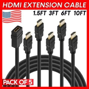 HDMI Extension Cable 5 Pack Male to Female HDMI Cable Extender Adapter 3D 4K 2K - Picture 1 of 11