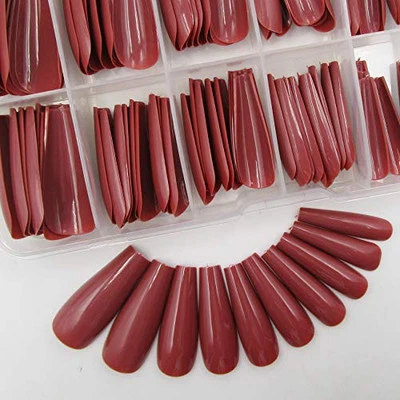 Colored Coffin Press on Nails Long Ballerina False Fake Nail Tips Full Coffee - Image 1 of 4