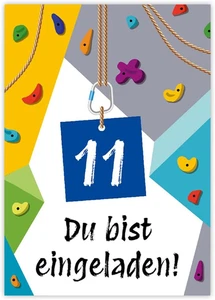 12 Einladungskarten zum 11. Kindergeburtstag Klettern Bouldern Mädchen Jungen Ei - Bild 1 von 4